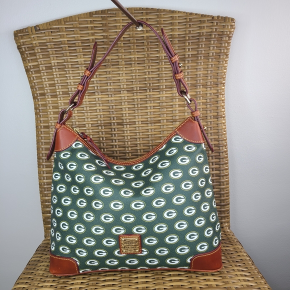 Dooney & Bourke Green Bay Packers Green Brown Shoulder Hobo Bag Football - Picture 1 of 16